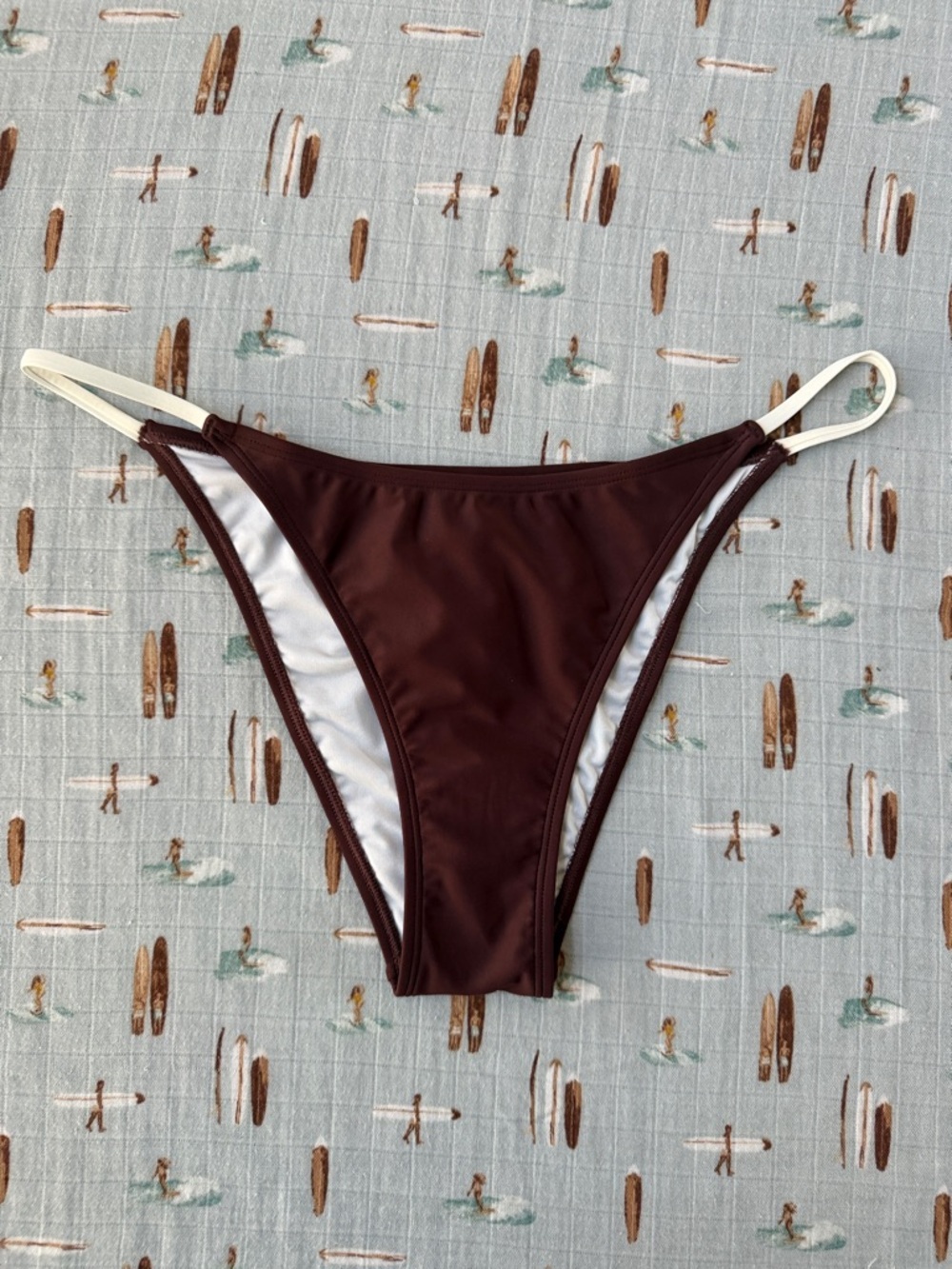 Cupshe Brown Bikini Bottom with Cream Straps NWT Size Large